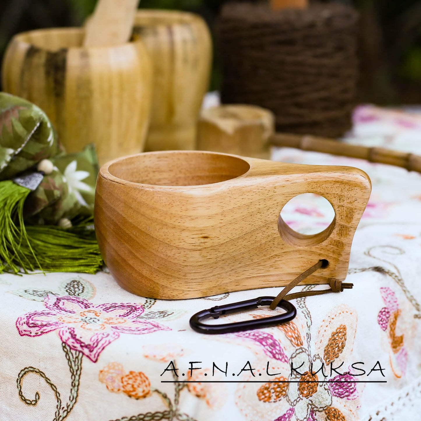 A.F.N.A.L Kuksa Camping Mug Wooden Bushcraft Handcarved Cup, Nordic Style Coffee & Hiking Kuksa, Walnut Wood, Single Hole, 6.7 oz., 6.3" x 3.8" x 2.4"