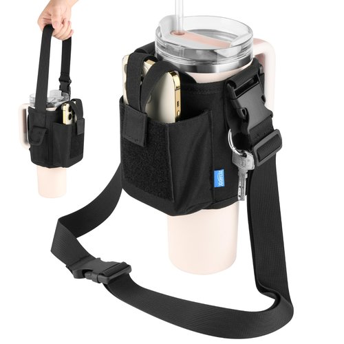 Xxerciz Water Bottle Carrier Bag with Phone Pocket for Stanley 40 oz Tumbler with Handle, Nylon Water Bottle Holder Pouch with Adjustable Strap for Stanley Cup Accessories