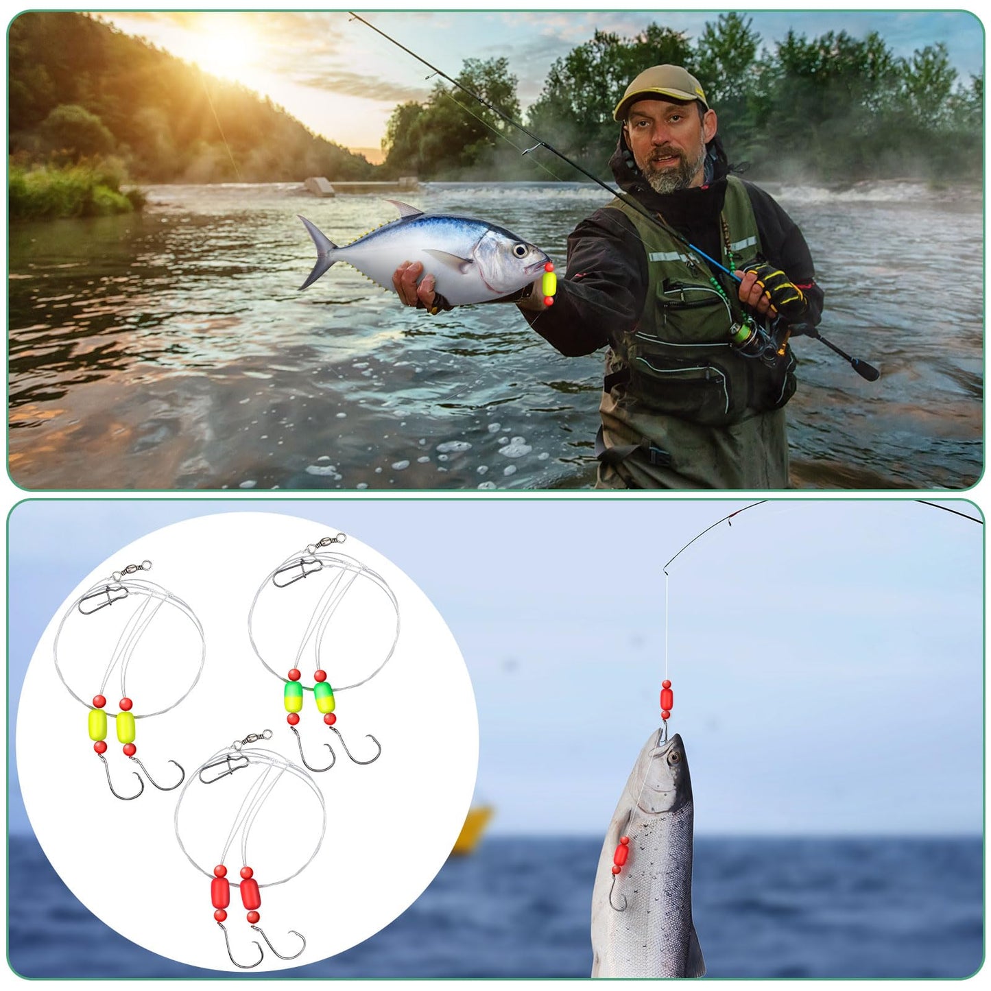 JellyArch 12 Pcs Pompano Rigs for Surf Fishing Offshore Surf Fishing Rigs Saltwater Gear Tackle with 2/0 Circle Hooks Double Circle Swivels Duo Lock Snaps(Mixed Colors)