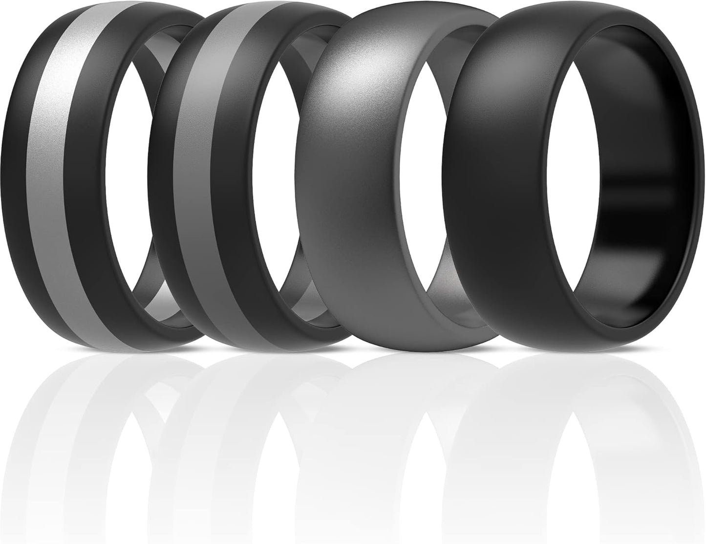 ThunderFit Mens Silicone Rings Wedding Bands, Classic & Striped Style 8.7 mm Wide 2.5mm Thick - 4 Pack