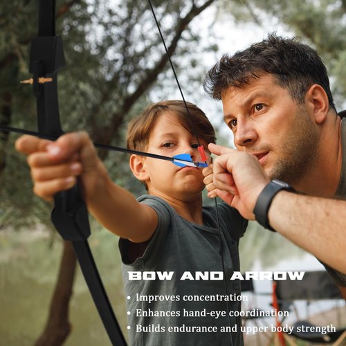 DAUPAN Kids Bow and Arrow Set, 45" Youth Bow and Arrow Archery Set, Bow and Arrow for Kids 8-12 12-14, Longbow Archery Set - Gift for Beginner Archers
