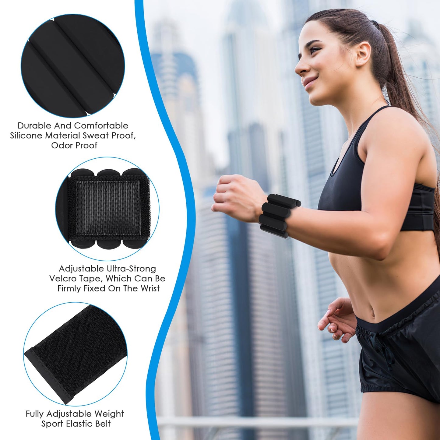 AMIR Wrist Weights, Adjustable Ankle Weights For Women, Waterproof Leg Strength Training Wrist For Yoga Running Swimming Pilates (1Pair, 1 lb Each)