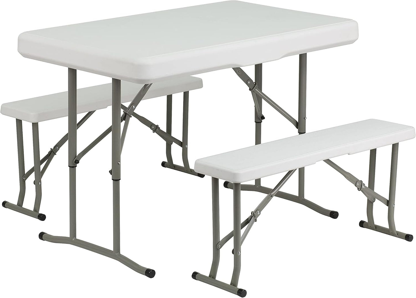 Flash Furniture Rowan 3 Piece Portable Plastic Folding Bench and Table Set,Granite White