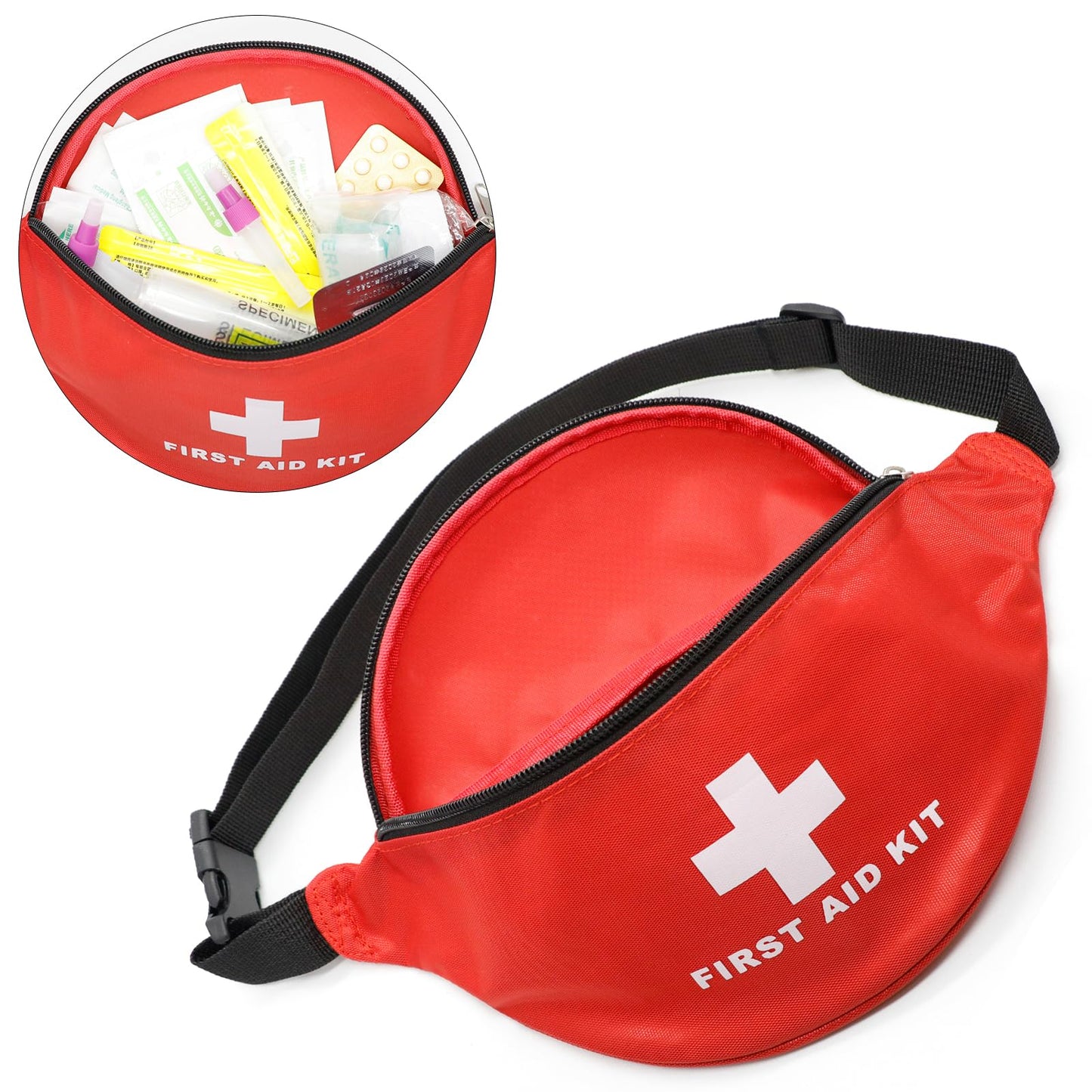 Faylapa Empty First Aid Bag Fanny Pack, Travel Pouch Bag 11.02x5.51x3.54 inch Waist Bag for Travel, Home, Office, Vehicle, Camping, Outdoor (Bag Only)