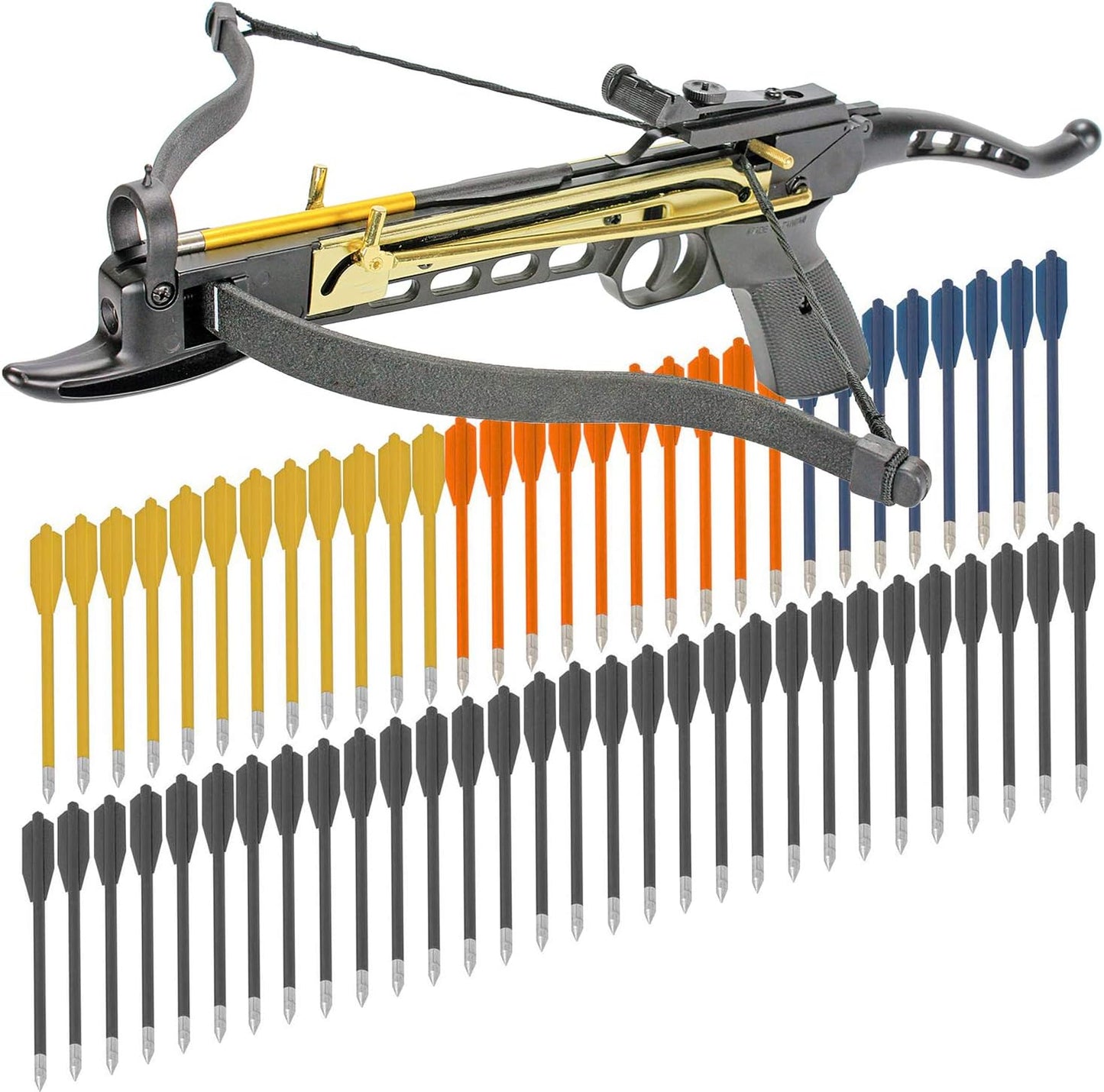 Crossbow Pistol Self Cocking 80 LBS with Adjustable Sights, Aluminum Arrow Bolts, and Safety Feature