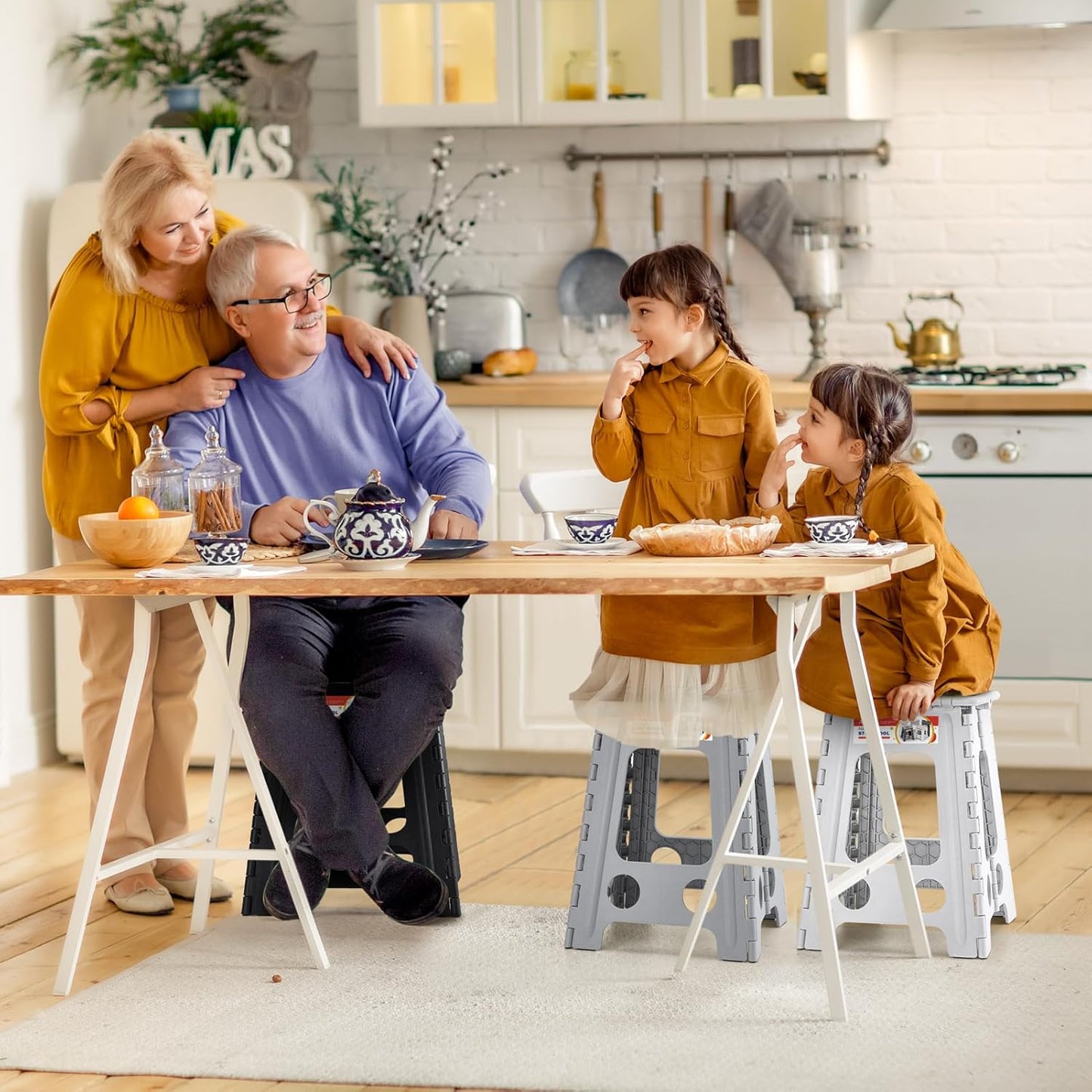 ACSTEP Folding Step Stool Foldable Stool 7.5 Inch Height Kids Step Stool, 300 lb Capacity Plastic Collapsible Stool, Stepping Stool with Handle Black Small Step Stool, Foot Stool Suitable for Kitchen