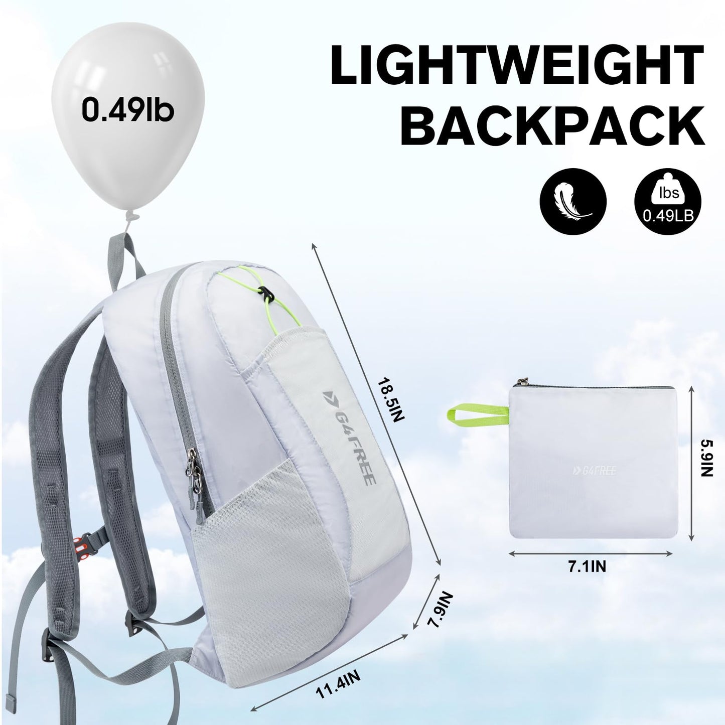 G4Free 24L Lightweight Packable Hiking Backpack Small Sport Travel Daypack Water Resistant for Women Men（White）