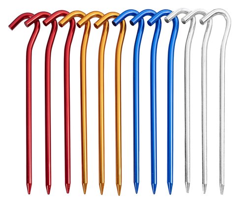 GOTTE 12 PCS Metal Tent Stakes Tent Pegs with Hook for Camping Ground Rug Party Tarp (7 Inch)