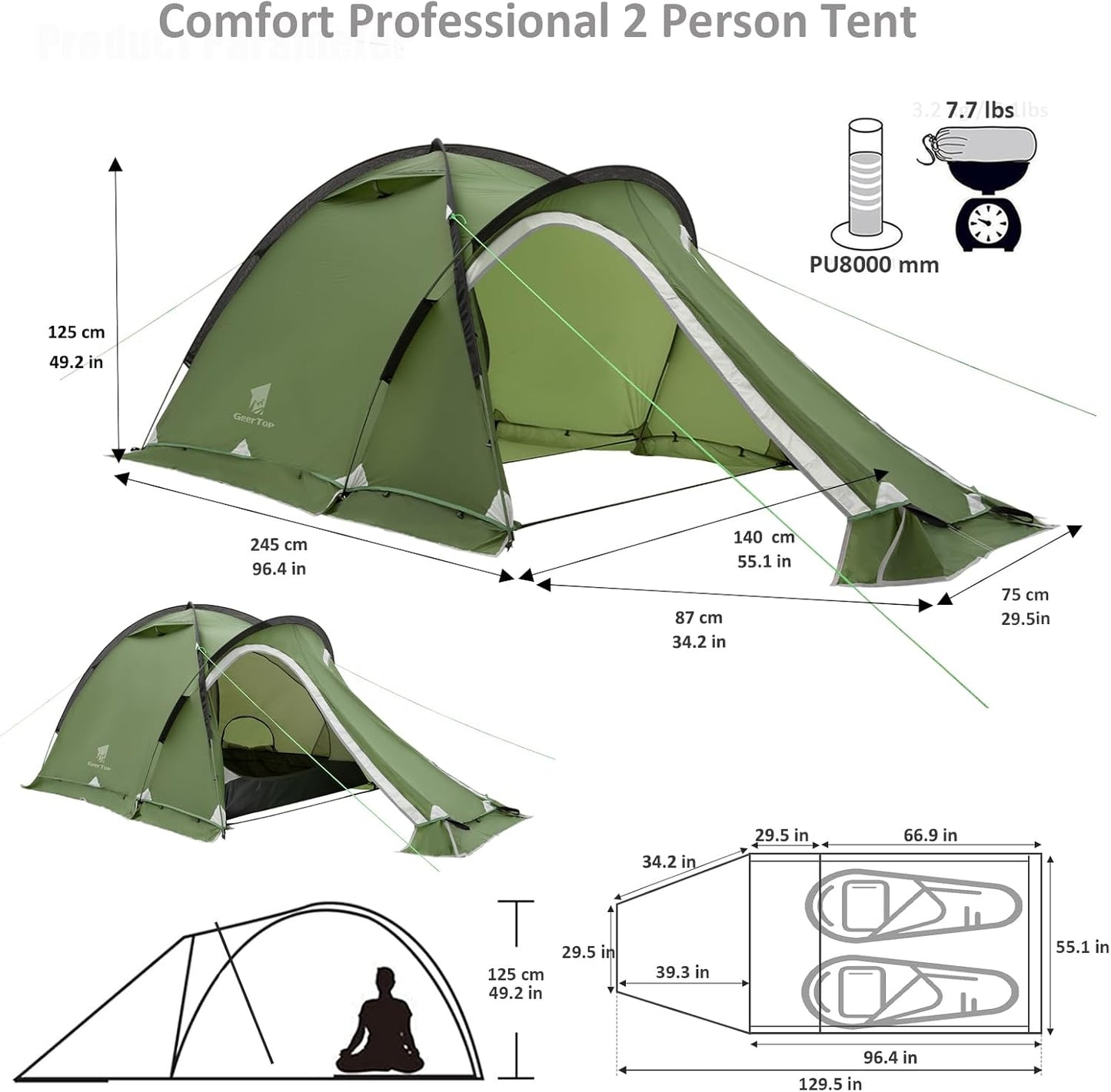 Geertop 2-Person Waterproof Backpacking Tent | 4-Season Double Layer for Camping & Hiking