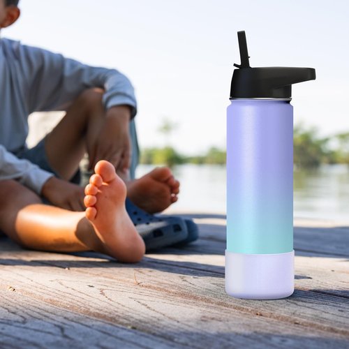 Linkidea 2 Pack Water Bottle Boot Compatible with Iron °Flask Wide/Narrow Mouth 12oz/14oz/16oz/18oz/20oz/22oz/24oz, Silicone Bottle Bottom Sleeve Cover Bumper Protector (Fog)