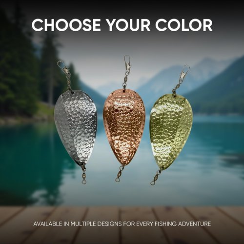 KOKOPROS Kokanee Salmon Dodgers Hammered Spring Jets 4-Inch, 3-Pack - Copper, Silver, Gold - Color Plated Metal - Reflective Fishing Dodgers for Salmon & Trout