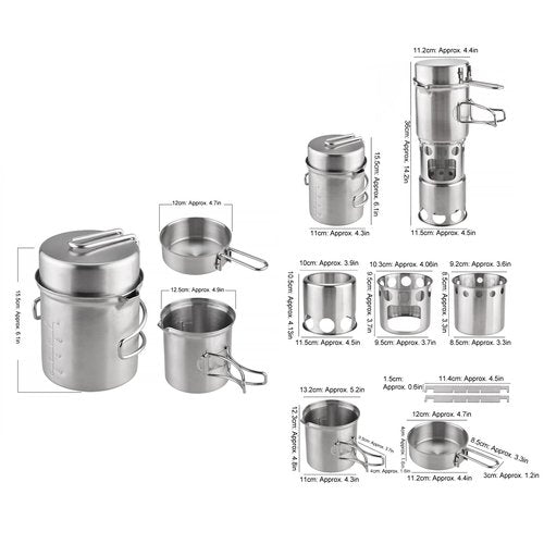 Camping Pot Set Stainless Steel Camping Cookware Kit Lightweight Hiking Cookset Portable Camping Stove Cooking Pot Set for Outdoor Backpacking