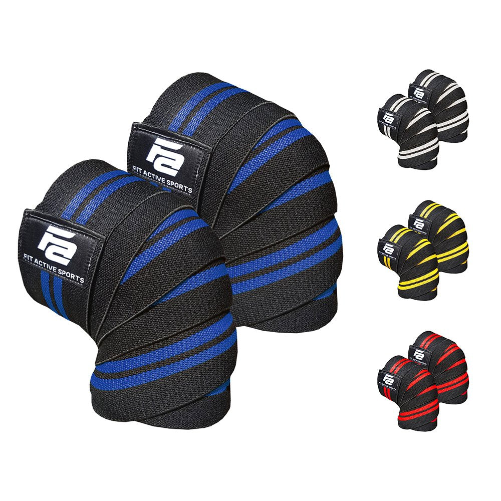 Fit Active Sports Knee Wraps for Weightlifting – 72” Elastic Knee Support Straps with Non-Slip Hook & Loop Closure – Knee Protection for Squats, Powerlifting, Cross Training – 1 Pair