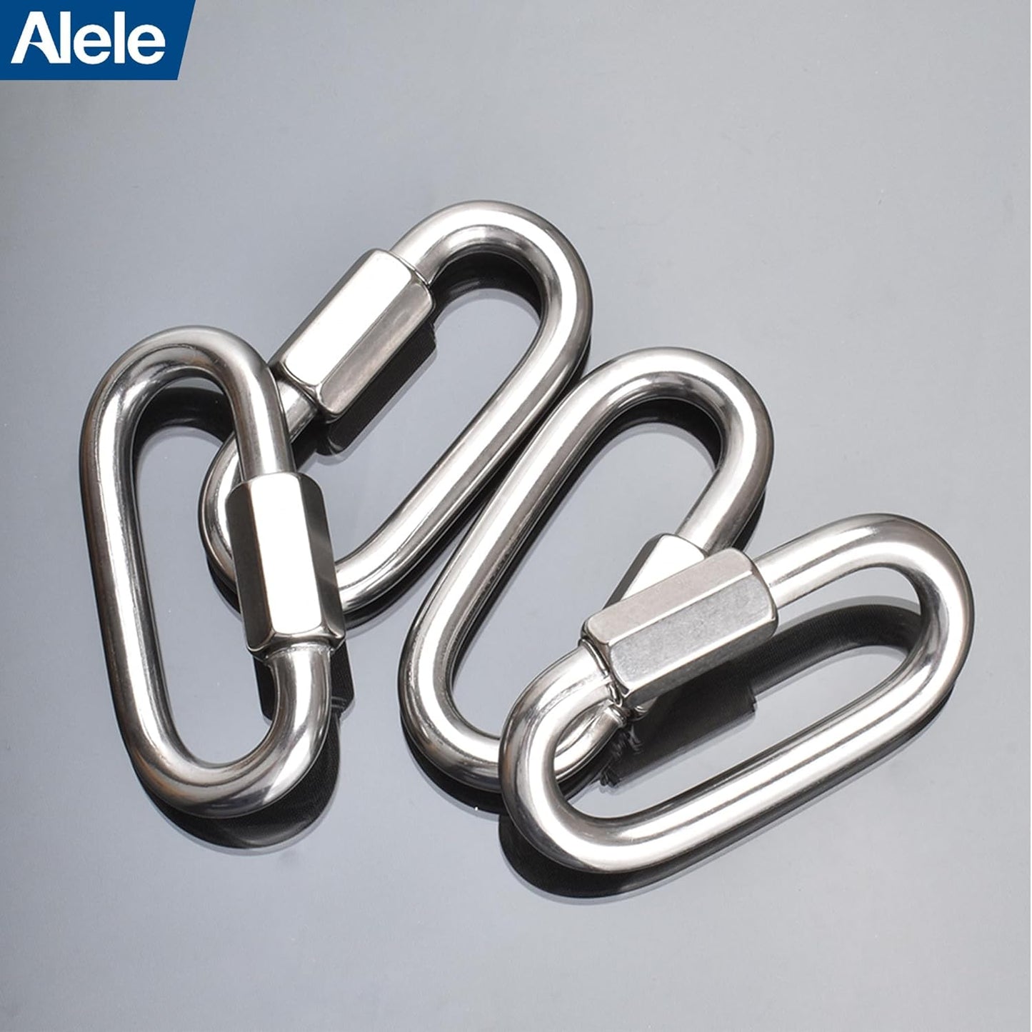 Alele D-Shape Locking Carabiner M4 Stainless Steel Quick Link Chain Connector Keychain Ring Buckle 10 Pack