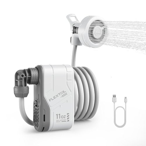 FLEXTAILGEAR MAX Shower Ultralight Rechargeable Outdoor Shower Pump, Portable Camping Showerhead Handheld, Travel Shower with USB-C Water Pump for Hiking, Car wash, Pet Cleaning, Beach Vacations