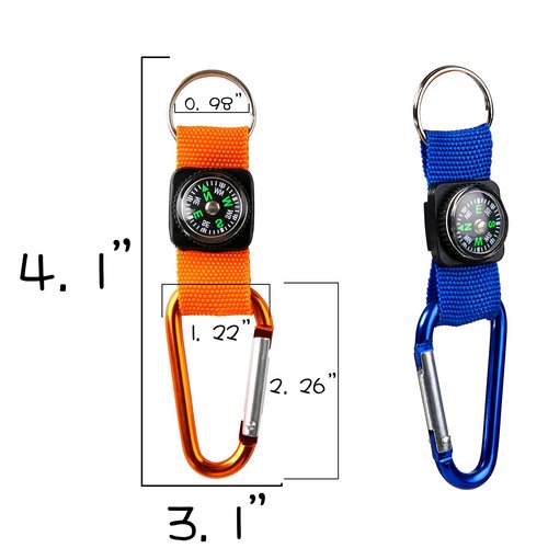 PROLOSO Colorful Carabiner Compass Keychain Belt Clips Kids Toys Prizes Outdoors Adventure Party Favors 36 Pcs