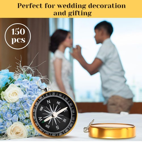 Huquary Compass Wedding Favors for Guests, Compass Souvenir Gift for Travel Themed Party Decorations Nautical Christmas Ornaments(Classic, 150 Pcs)