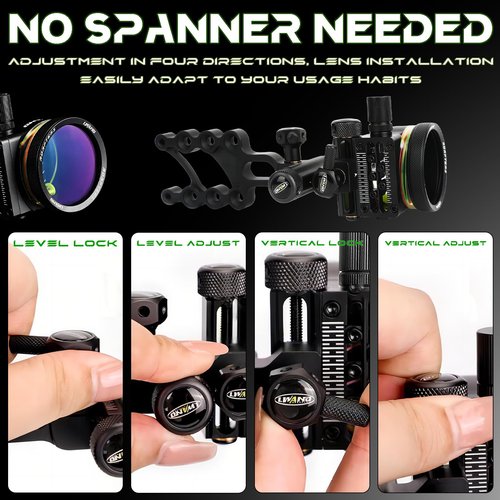 Precise Compound Bow Sight - 5-Pin Bow Sights for Compound Bows, 0.019" Pins CNC Aluminum, Anti-Glare Design‌ for Right Hand Hunters Outdoor Hunting (Short Frame‌)