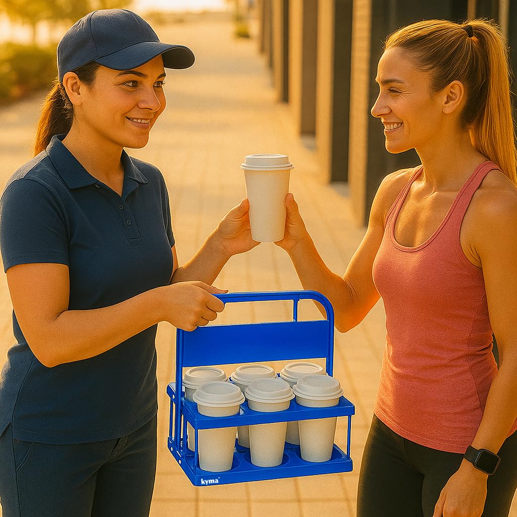 6 Drink Carrier with Handle – Lightweight Cup Caddy for Work, Travel and to-Go Drinks – Collapsible Design (2 Pack, Blue)