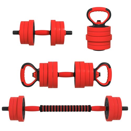 Soozier Adjustable Dumbbell Sets, 4 in1 Weights Dumbbells Set Used as Barbell, Kettlebells, Push up Stand, Free Weight Set for Men and Women Home Gym Training, Red 44lbs