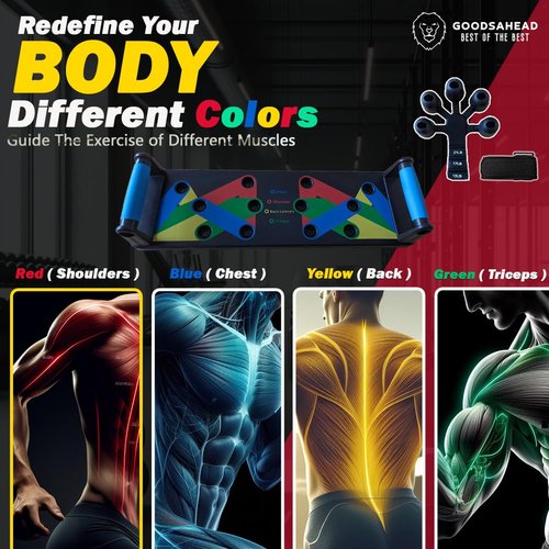 GOODSAHEAD Fitness Push Up Board - Multifunctional Home Workout Push Up Bar, Portable Pushup Board with Non-Slip Handles for Floor | Strength Training Gym Equipment for Men & Women