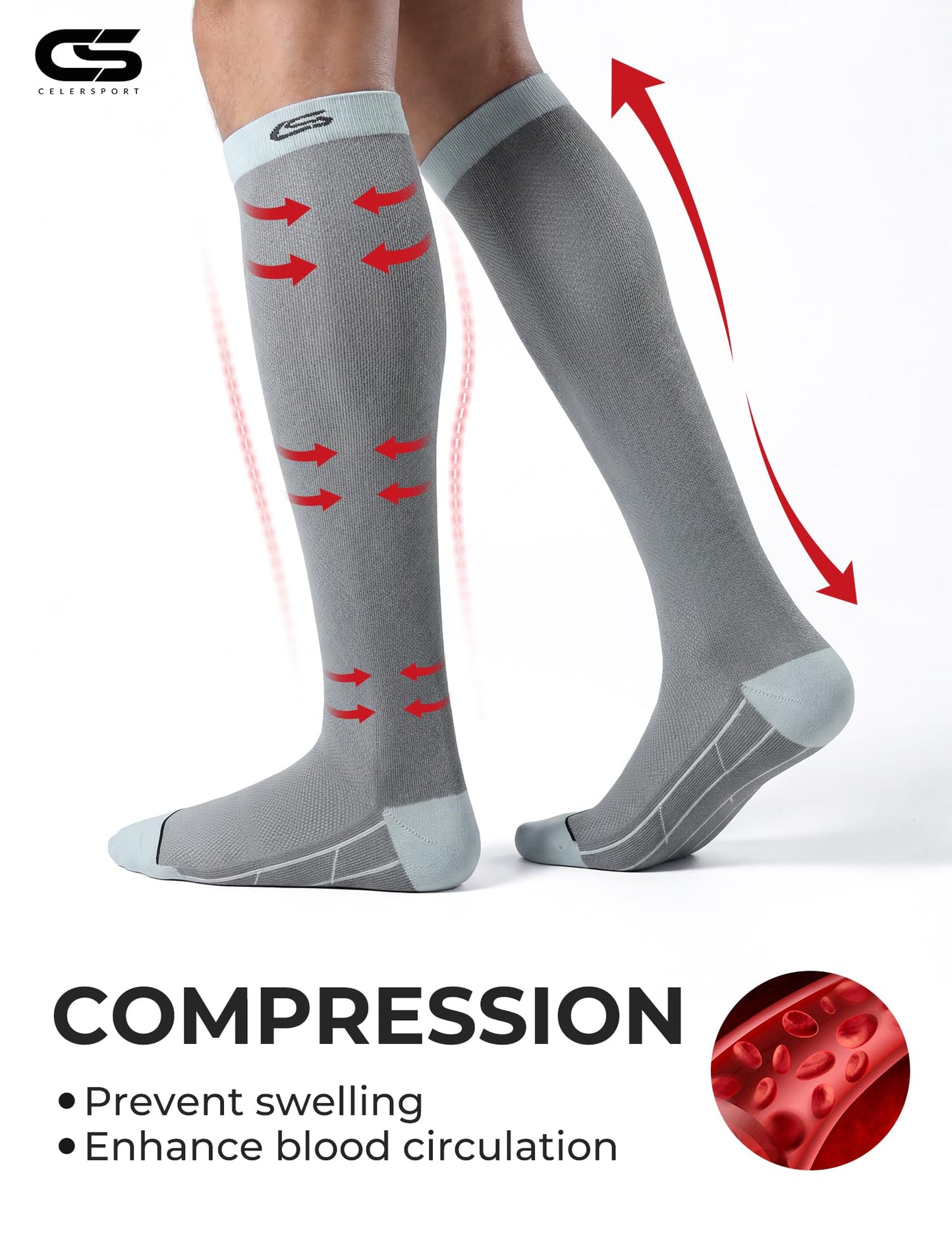 CS CELERSPORT Compression Socks for Men and Women 20-30mmHg Circulation Socks 3 Pairs for Running, Travel, Shin Splints, Nurse, Black+White+Black, Small/Medium