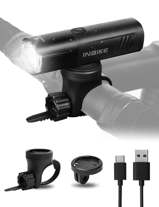 INBIKE Bike Headlight, IP65 Waterproof Bike Lights, USB Rechargeable, 6 Modes, High Lumen Super Bright Bicycle Lights, Anti-Glare LED Bike Front Light for Night Riding
