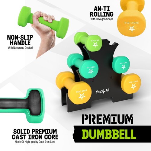 Dumbbell Neoprene 3-5-8lb pair + Metal Rack