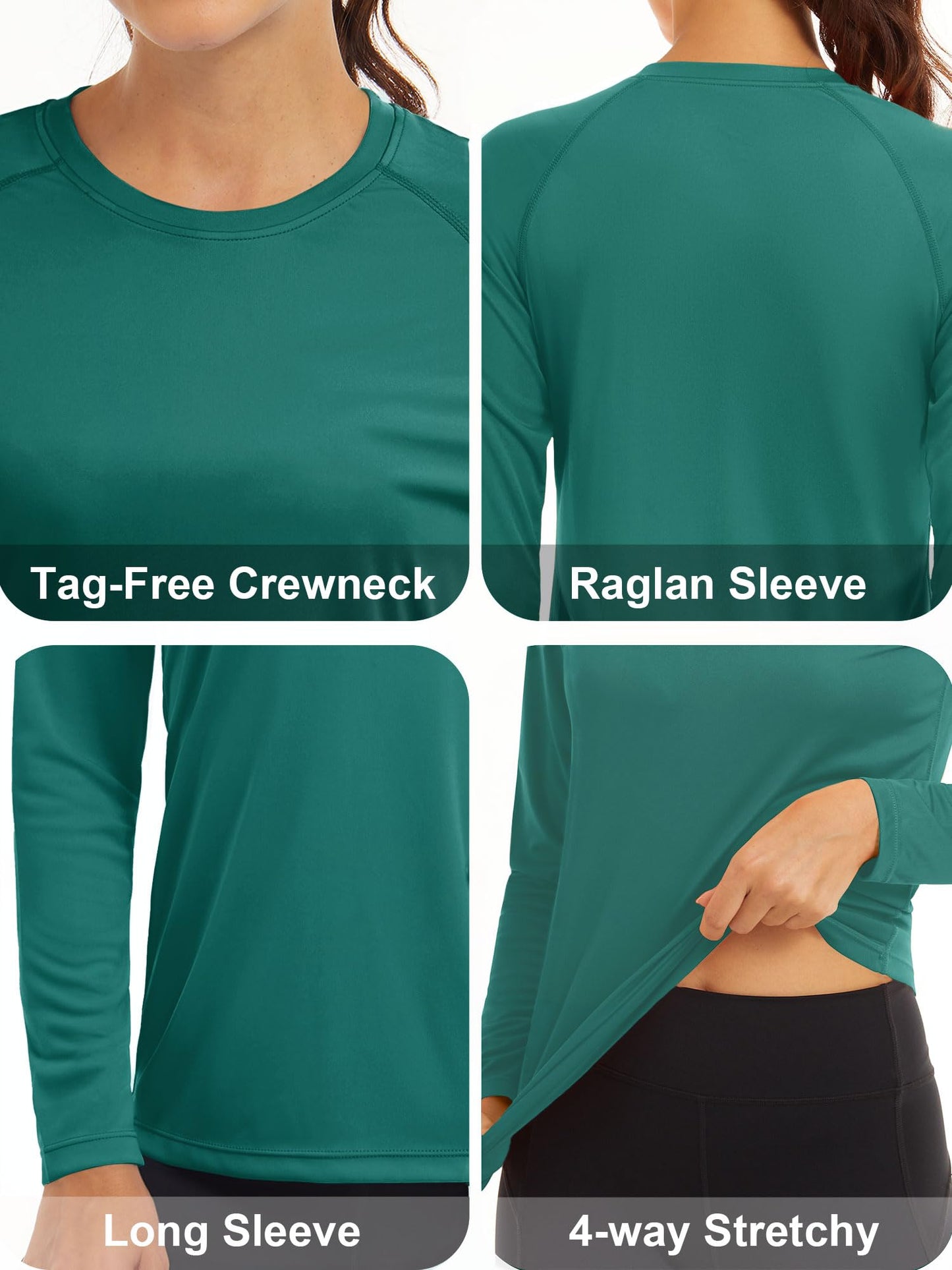 MAGCOMSEN Sun Protection Shirts for Women Performance T Shirts Workout Shirts for Women Long Sleeve Shirts Athletic Shirts for Women Running T Shirts Jade Green