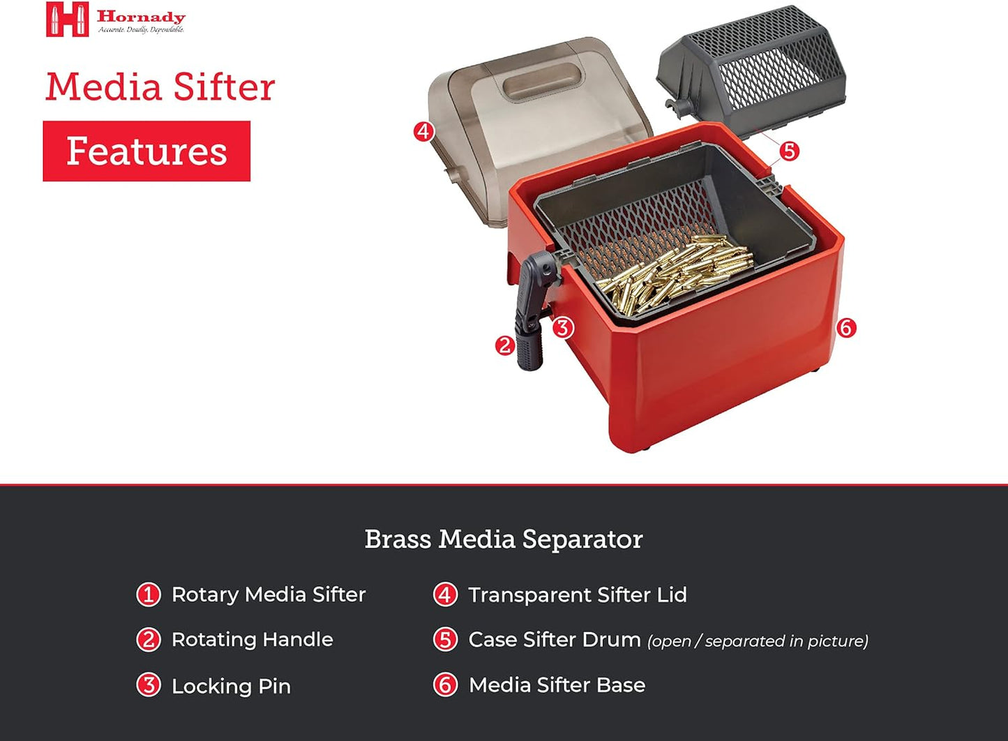 Hornady Rotary Media Sifter 050207 - Efficiently Separate Tumbling Media from Cartridge Cases with Clear Lid & Locking Pin