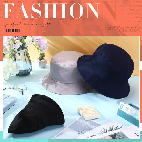 Zhanmai 3 Pcs XXL Bucket Hat for Man Woman Large Oversize Summer Beach Cotton Hats for Fisherman(Grey, Dark Blue and Black)