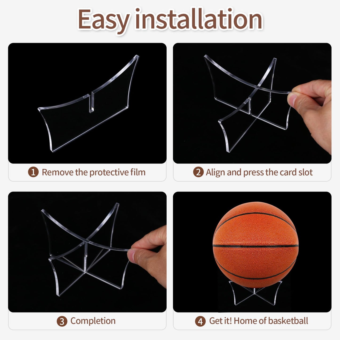 6pcs Acrylic Ball Stand Holder: Display Stand for Basketball Soccer Volleyball Trophy Autograph Memorabilia Storage Rack (Clear)