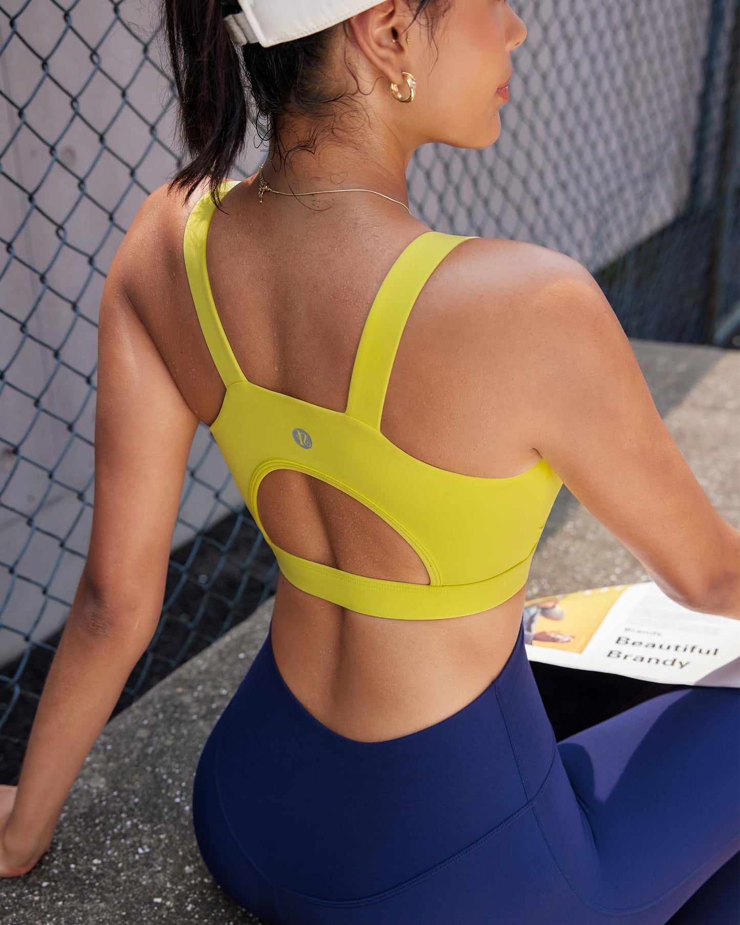 RUNNING GIRL High Impact Sports Bras for Women,Racerback Running Bra Workout Crop Tank Tops Longline Sports Bra Push up(WX2667 Yellow L)
