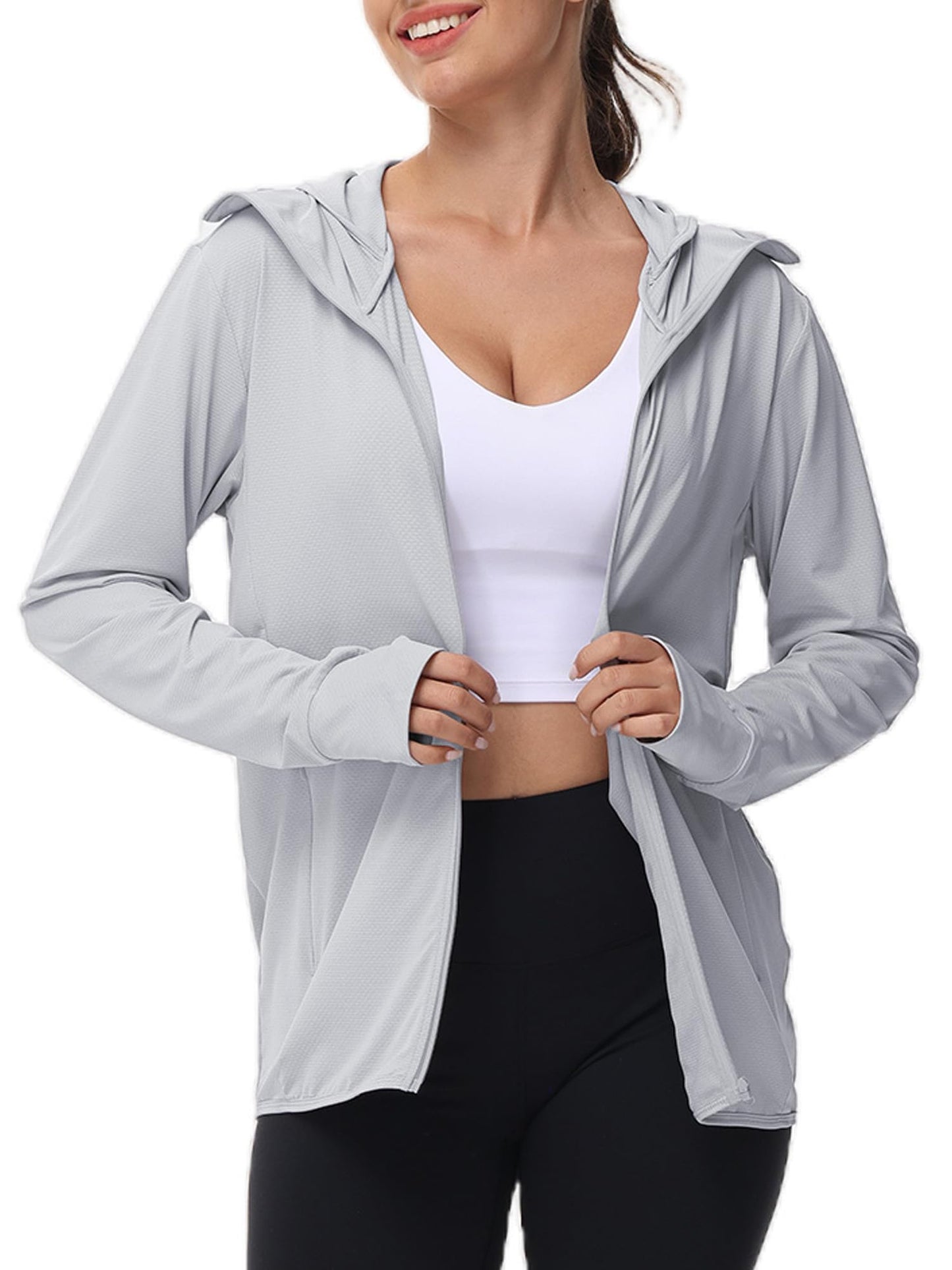 ArmoTex Women's UPF 50+ Lightweight Athletic Hoodie Jacket Full Zip Long Sleeve Shirts Hiking Running Outdoor Pockets