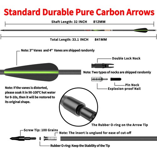 sanlida 24 PCs, 100% Pure Carbon, 0.003'' Straightness, Dragon 9 Flagship 24T Carbon Hunting Arrows for Compound Bow, Professional Standard Hunting Arrows with Removable Tips (350 Spine)