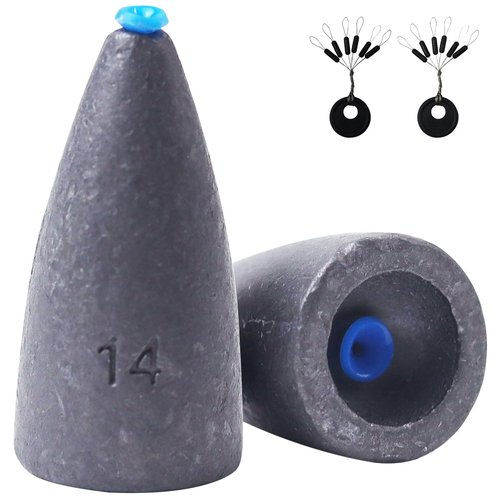 Worm Fishing Weights, 50/40/30/25/18 PCs, Bullet Sinkers with Soft Plastic Insert for Bass Fishing, CWSDXM Freshwater Saltwater Terminal Tackle, Includes Weight Pegs (3/17 oz, 40 PCs)