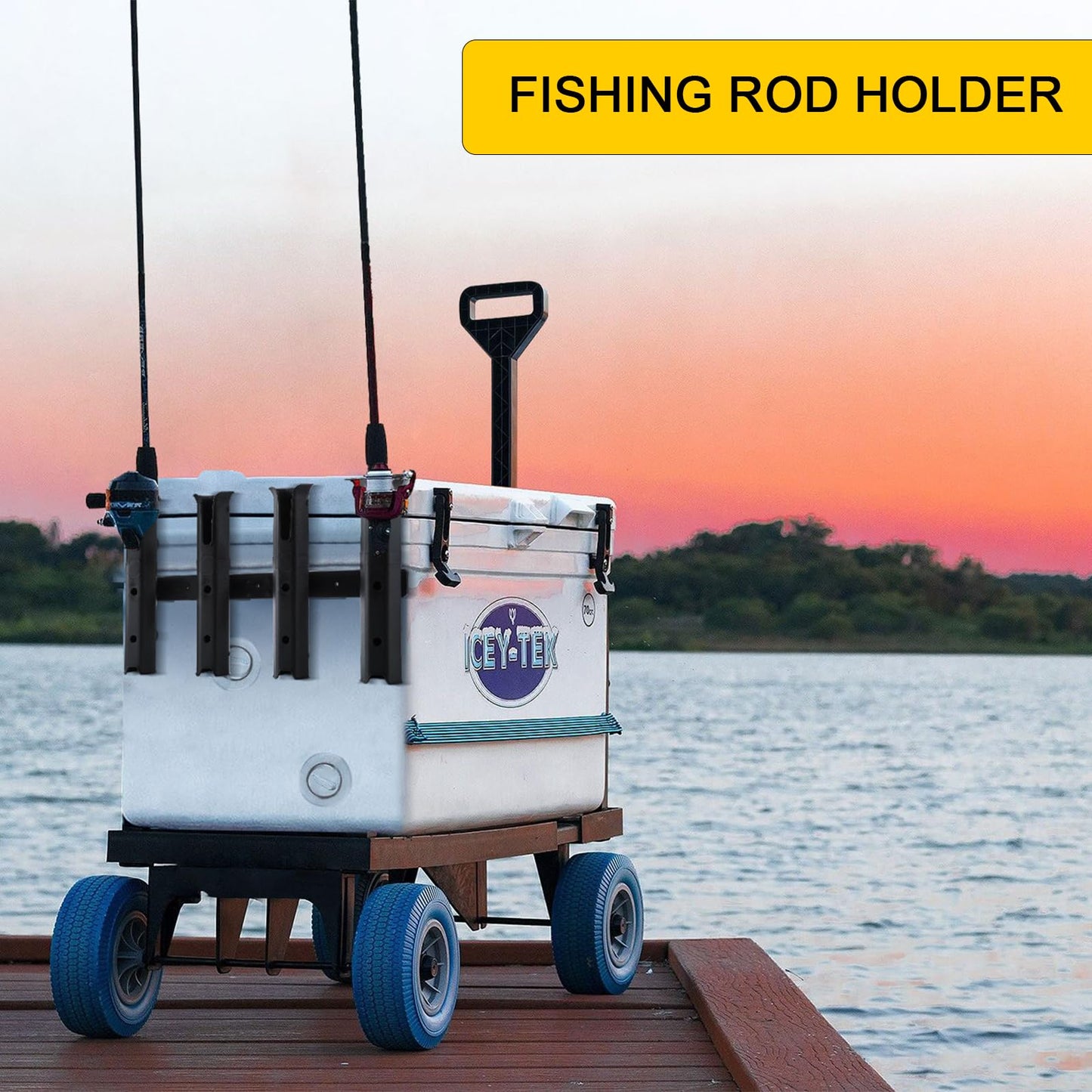 GearTrust 4-Tube Adjustable Fishing Rod Holder Bracket, Self-Adhesive Fishing Pole Holders for Garage Wall Mounted Fishing Rod Holders for Fishing Boat Wagon Golf Cart Crate Cooler ATV Trailer- Black