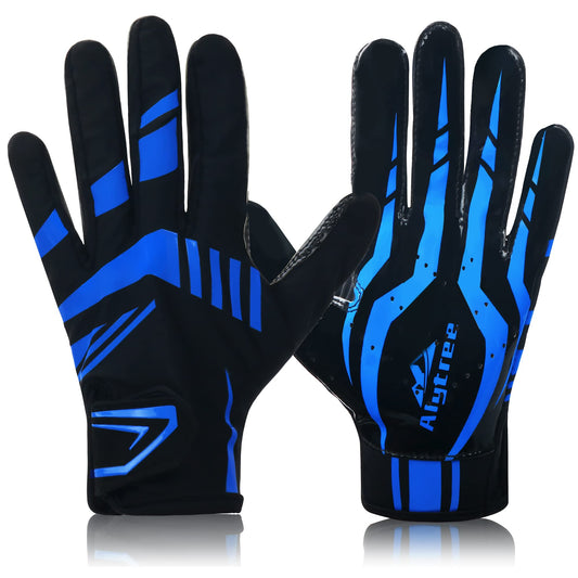 Alytree Football Gloves for Kids 8-12, No-Slip Youth Wide Receiver Glove, Enhanced Performance Silicone Gloves, Adjustable Super Sticky for Boys and Girls (Blue-Black-M/L)