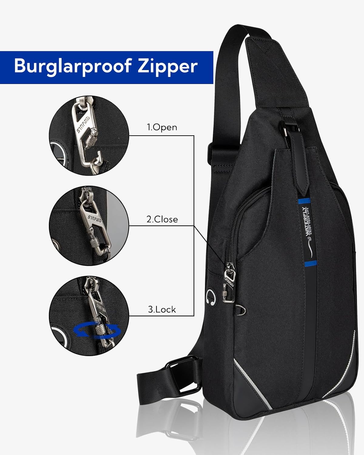 WATERFLY Small Crossbody Sling Backpack Anti Theft Backpack for Traveling Chest Bags for Men&Women Multipurpose Casual Daypack Hiking Shoulder Bag (Black)