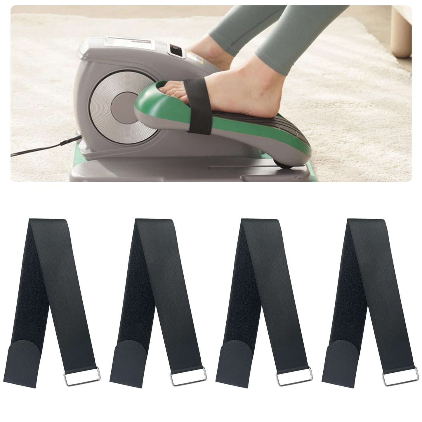 4 Pcs Adjustable Pedal Straps,Velcro Feet Pedal Strap, Compatible with Under Desk Elliptical, Peddler Foot & Leg Pedal Exercixer
