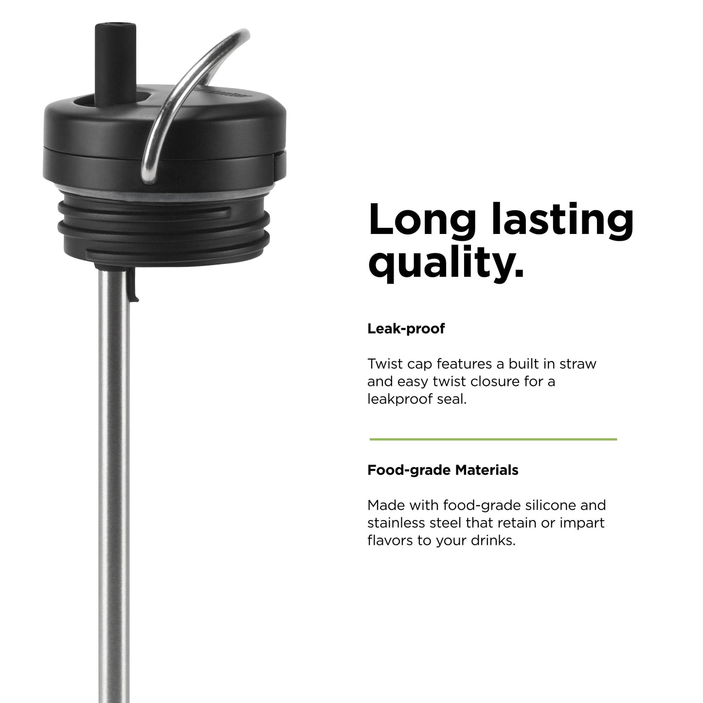 Klean Kanteen TKWide Twist Cap with Straw Kit - Reusable Straw Lid - Premium Water Bottle Accessories - Leak Proof & Dishwasher Safe - Black