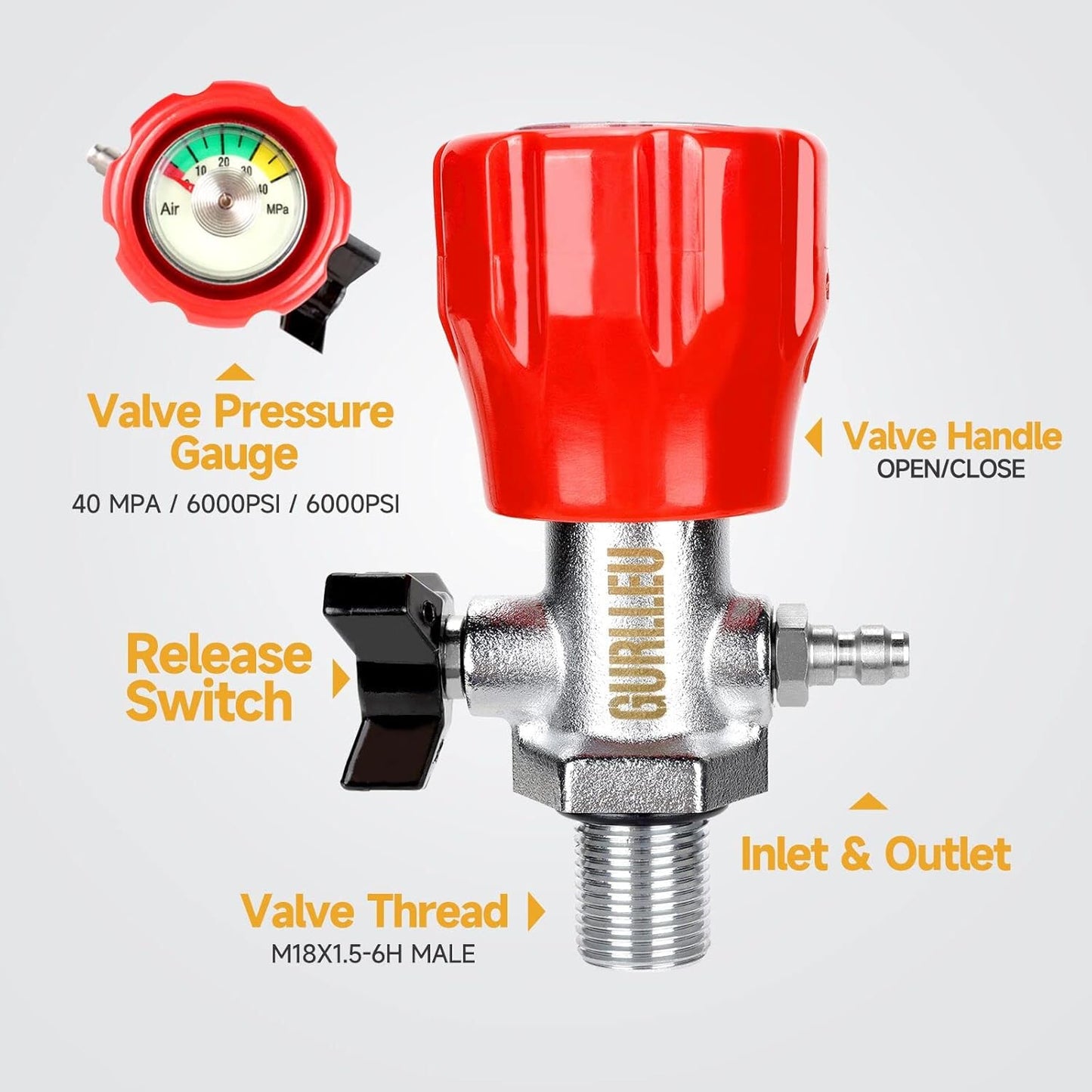 3L 4500psi Carbon Fiber Air Tank & Fill Station for PCP Paintball Scuba SCBA（Empty Bottle） (Red Gauge Tank Kits)