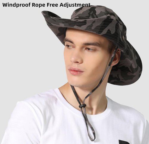QOHNK Boonie Hats for Men Women Wide Brim Sun Hats Outdoor Sun UV Protection Fisherman Hat Big Head Fishing Camo Bucket Hats