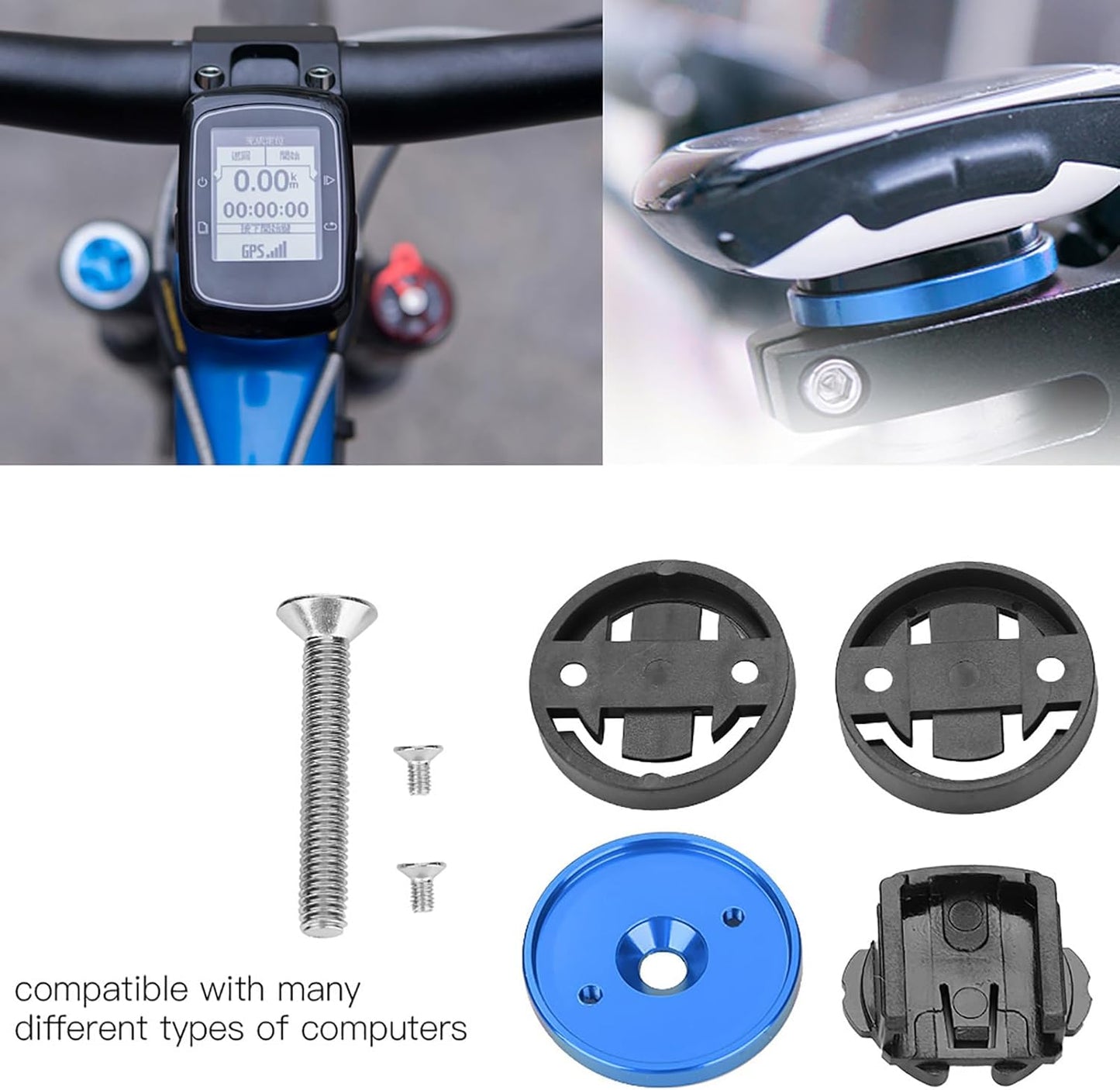 Road Bike Computer Holder Stem Top Cover Stopwatch GPS Speedometer Mount (Blue) Bike Stem Mount Stem Mount