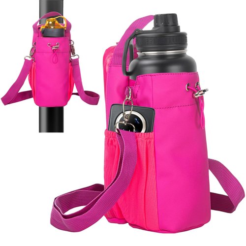 VKZ Magnetic Crossbody Gym Bag Water Bottle Holder Waterproof, Sling Bag for Men and Women Carrier Bag with Phone Pockets Handle Shoulder Strap, Travel Water Bottle Bag Accessories Organizer (Pink)