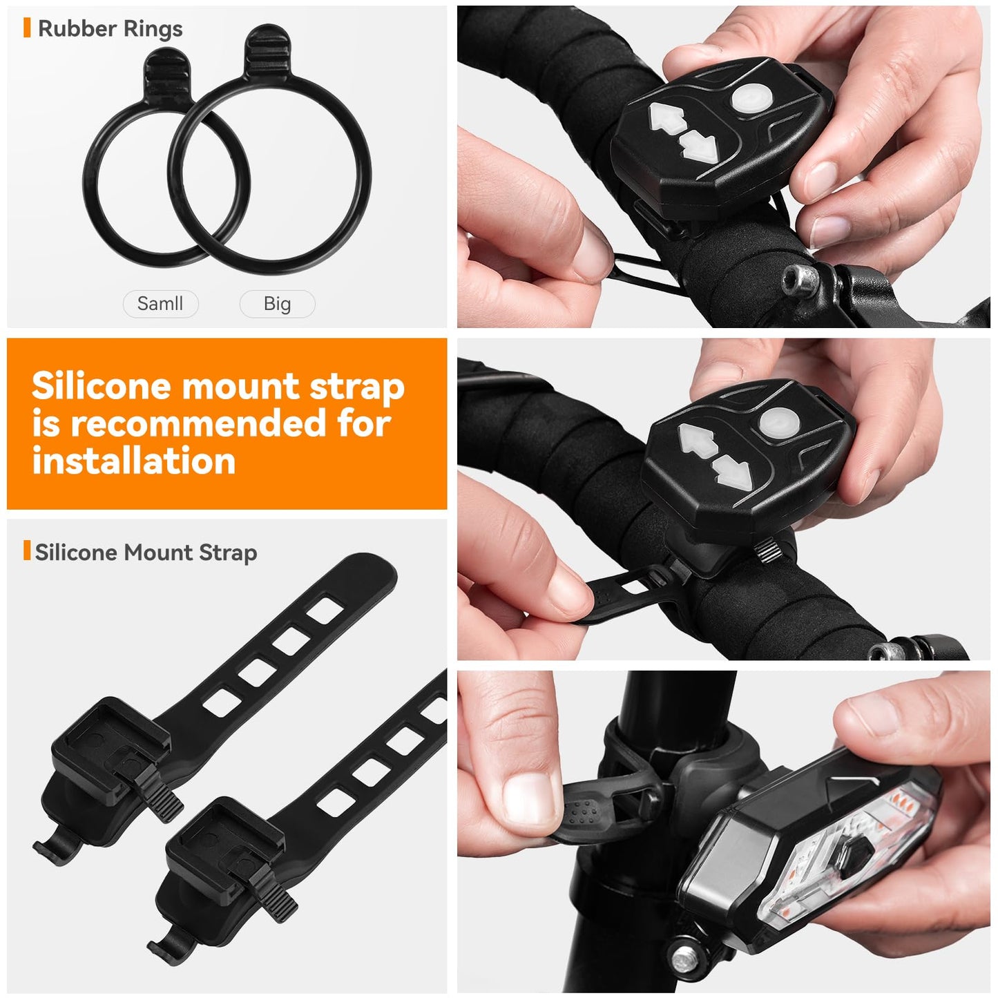 Hcikoat Bike Tail Light with Turn Signals USB Rechargeable Bike Turn Signals 120 Lumens Ultra Bright LED Turn Signals for Bicycle 5 Mode with 10PCS Safety Reflective Tape for Night Riding Bicycle