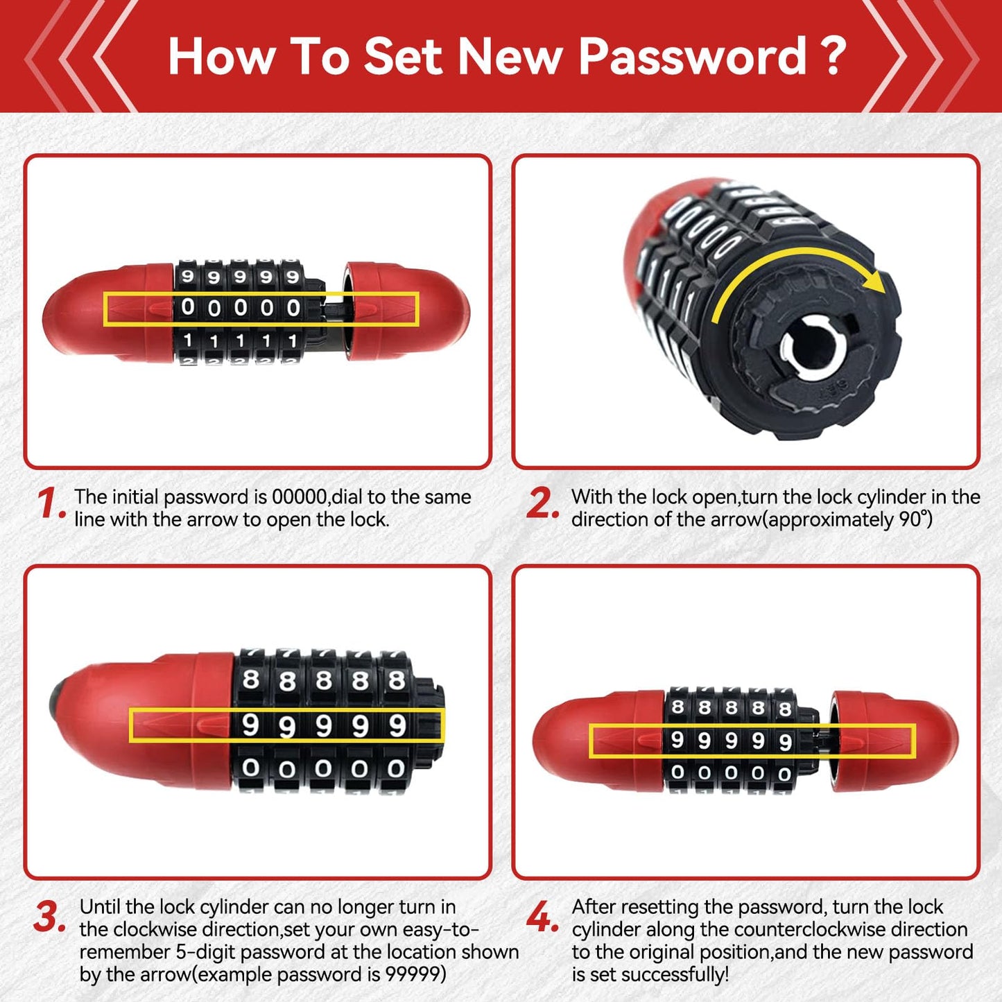 5 Digit Combination Bike Cable Lock, Lightweight Bicycle Lock Anti Theft Resettable Combination Portable Bicycle Cable Locks for Bike, 15inch, Red