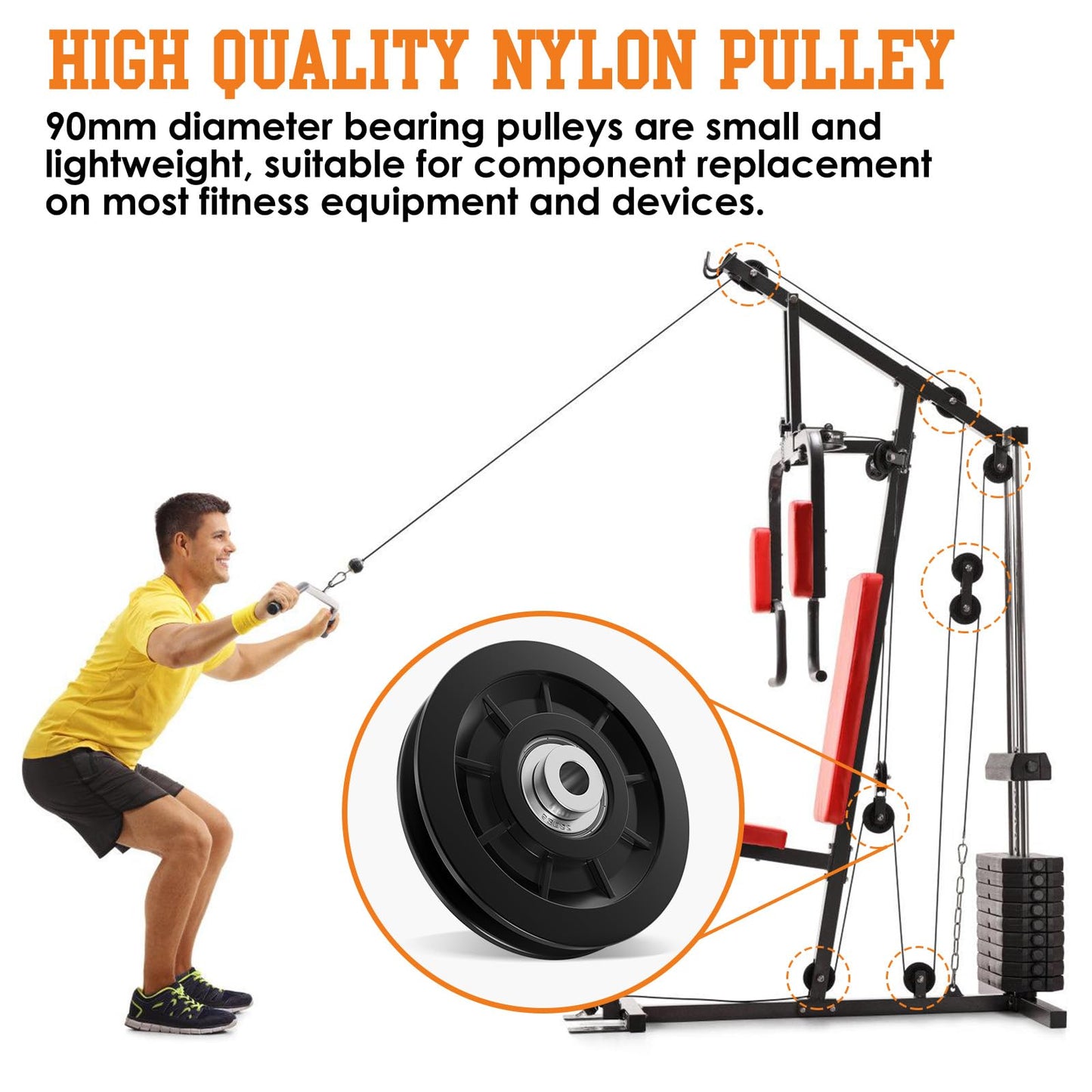 Anobeyi 90mm/3.5" Nylon Bearing Gym Pulley Wheel, Universal Exercise Replacement Pulleys for Home Gym Equipment Parts, Cable Machine Accessories, Garage Door Wheel System (Black-1pc)