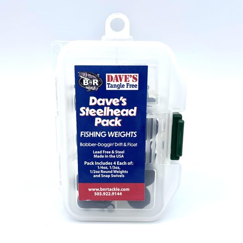BNR Dave's Steelhead Pack - 16pc Fishing Weights - Steel, Black - Drop Shape - Bobber-doggin, Boon-doggin, Float, Drift, Light Back-bouncing