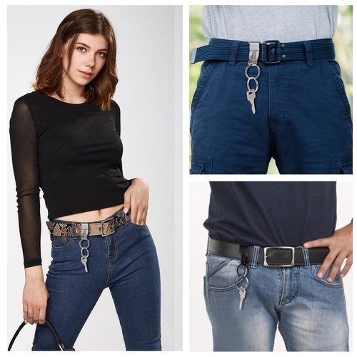 Mozeat Lens 4 Pieces Duty Belt Key Holder Belt Key Holder Clip with Ring Keychain Belt Security Metal Key Clip for Belt Car Keys Key Chain for Men Women